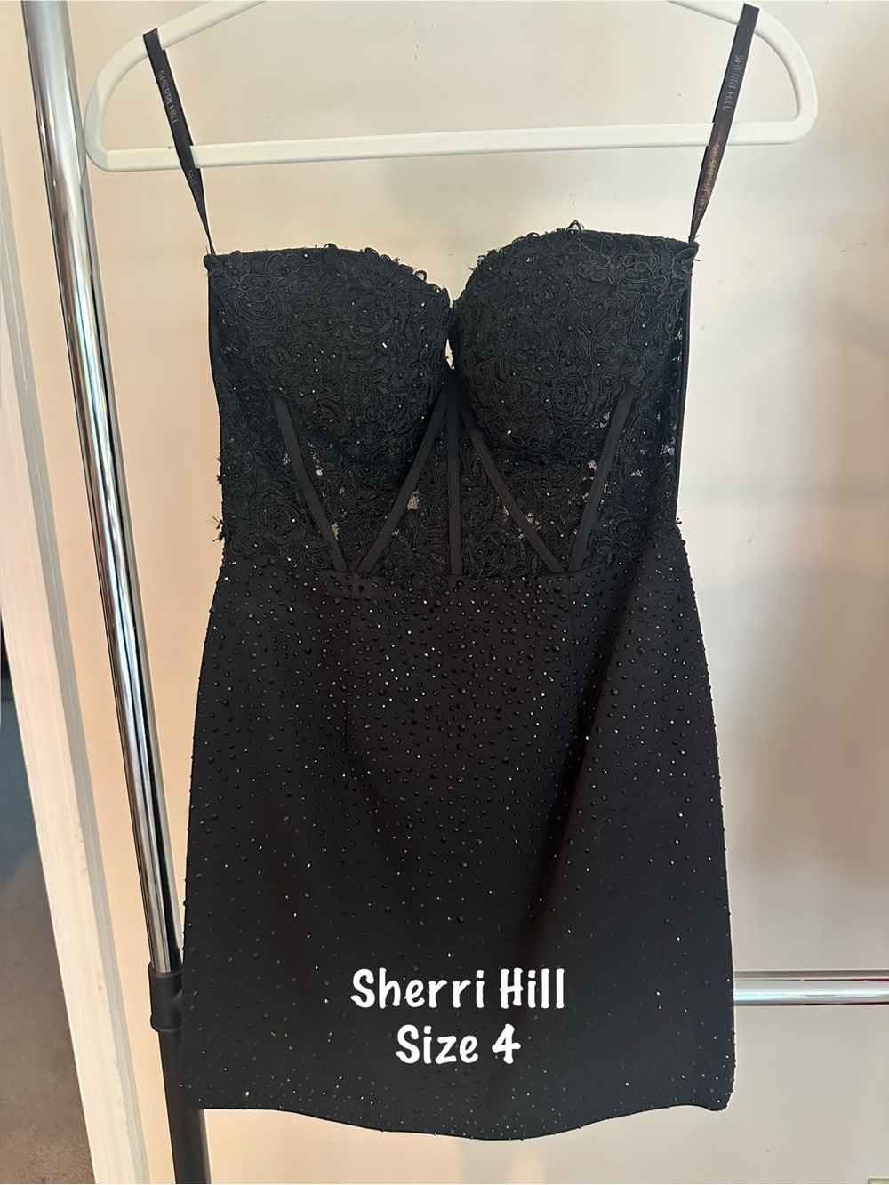 Sherri Hill Black Embellished Strapless Mini Dress